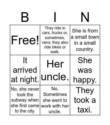 Take the Subway_1 Bingo Card