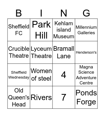 Sheffield Bingo  Bingo Card