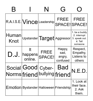 R.A.I.S.E. Bingo Card