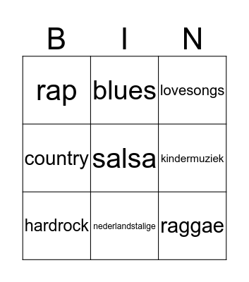 Muziekbingo Card