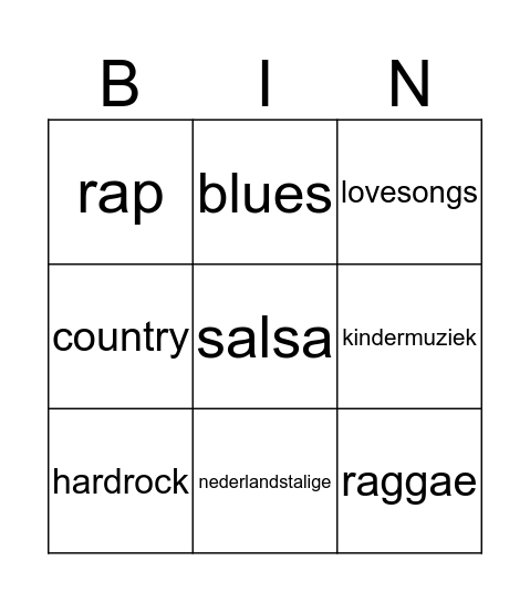 Muziekbingo Card