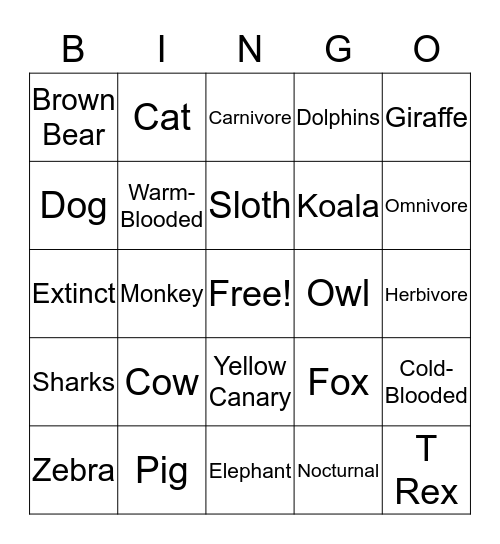 Animal Lovers  Bingo Card