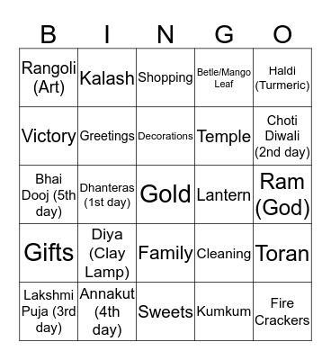 Diwali Bingo Card