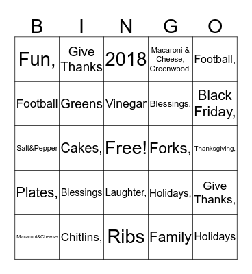 Thanksgiving Bingo Card