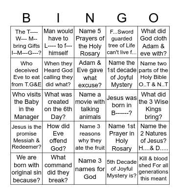 ADAM & EVE & JOYFUL MYSTERIES Bingo Card
