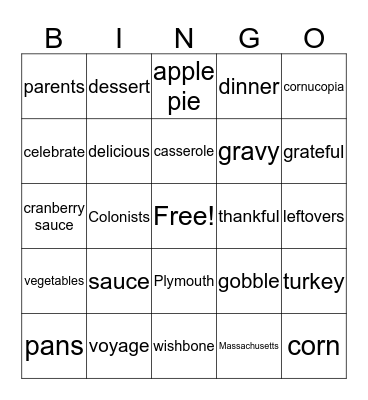 Thanksgiving Bingo Card