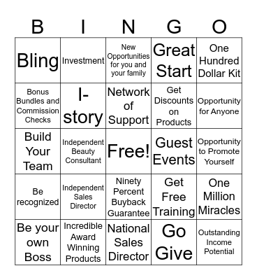 Mary Kay Bingo Card