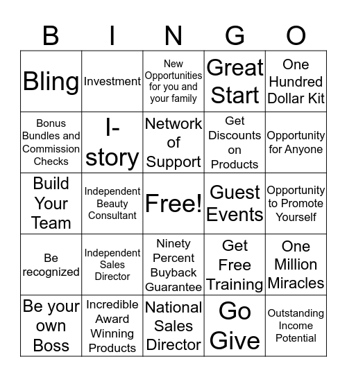 Mary Kay Bingo Card