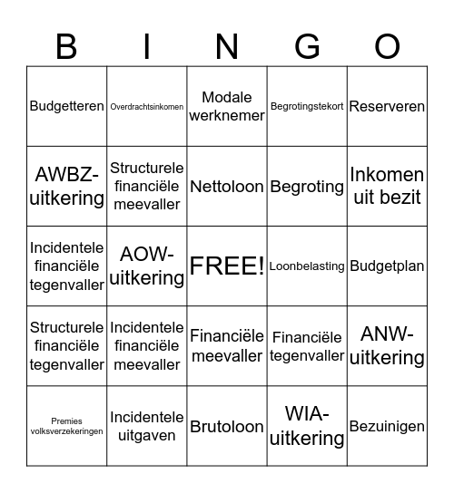 Begrippen BINGO H3 Bingo Card