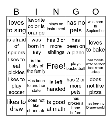 Find someone who...... Bingo Card