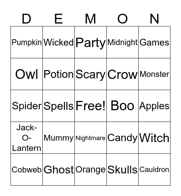 Halloween Bingo Card