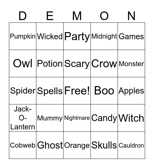 Halloween Bingo Card