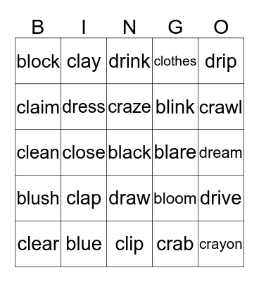 Consonant Blend Bingo Card