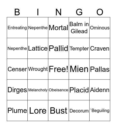 The Raven Bingo Card