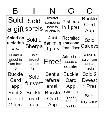 Week 2 Buckle Bingo Card