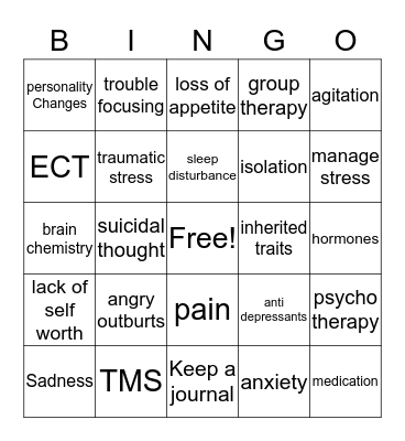 Depression Bingo Card