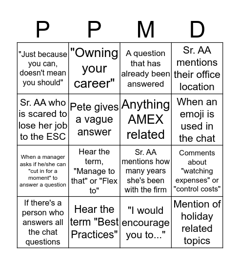 Deloitte FA Town Hall Bingo Card