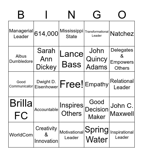 MML Youth Leadership BINGO Card