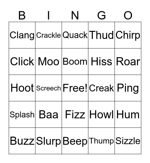 Onomatopoia Bingo Card