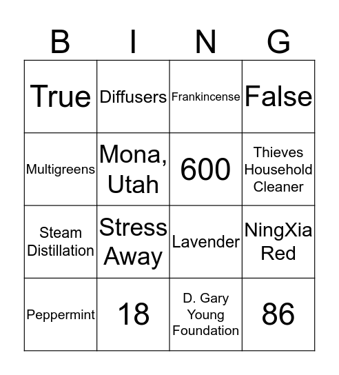 Young Living Bingo Card