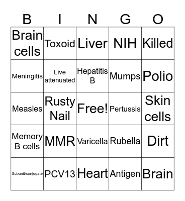 Vaccine Bingo Card