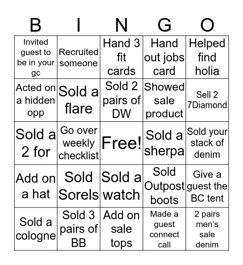 Week 2 Buckle Bingo Card
