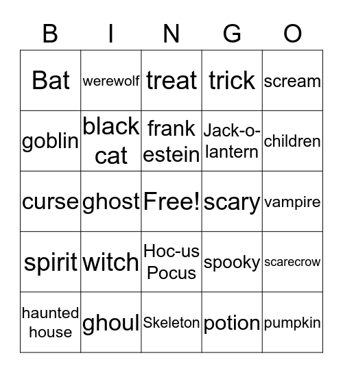 Halloween Bingo Card