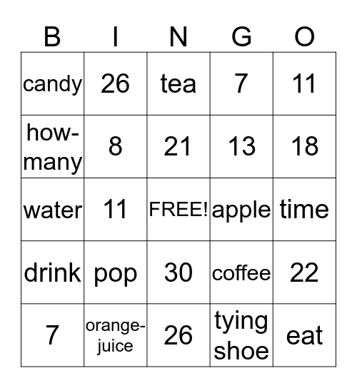 Unit 2 part 2 Vocabulary Bingo Card