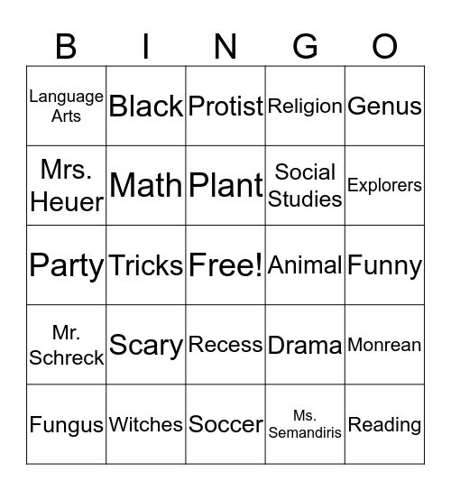 Holy Rosary Halloween Bingo Card