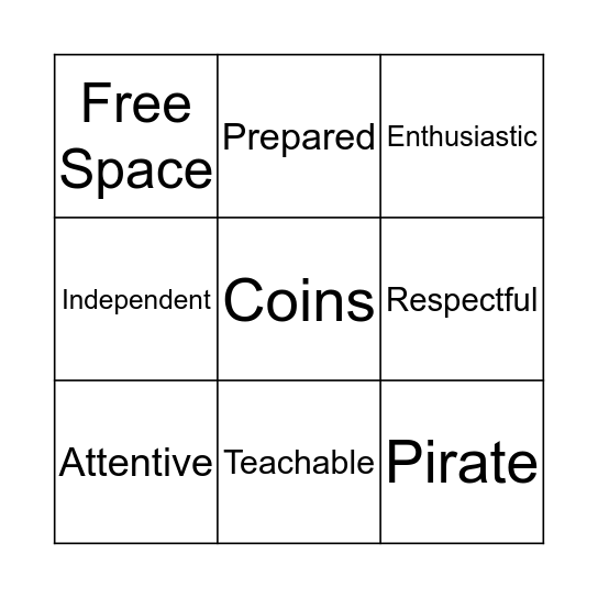 Pirate Bingo Card