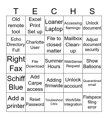 Tech Support Bingo 11/20/2013 Bingo Card