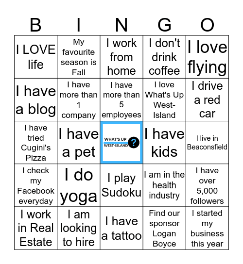 What's Up West-Island Bingo Card