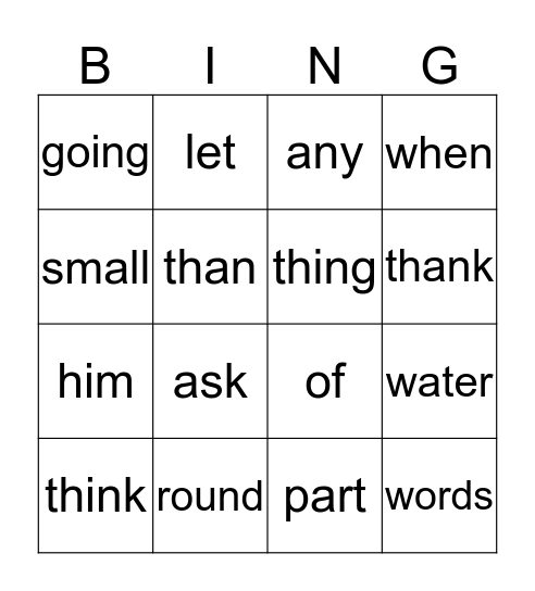 JC Column 9 Bingo Card