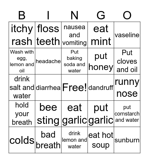 Home Remedies - You should... Bingo Card