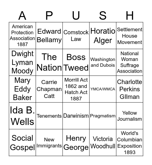 Ch.25 America Moves to the City Bingo Card