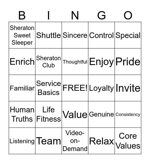 Sheraton Bingo - Game 3 Bingo Card