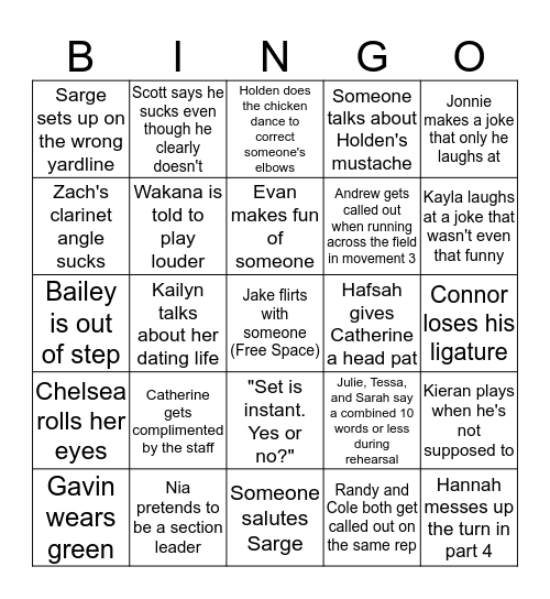 Clarinet Bingo Card
