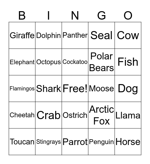 animals  Bingo Card