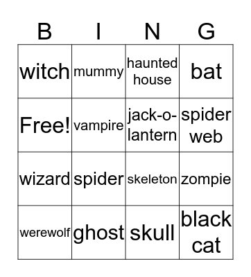 Halloween Bingo Card