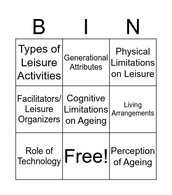 Mature Adulthood Bingo Card