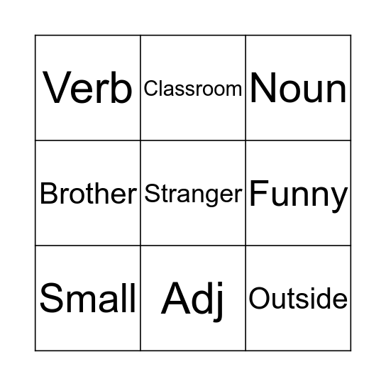 Parts of Speech Bingo Card