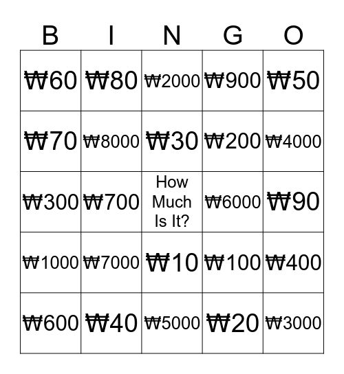 How Much Is It? Bingo Card