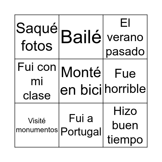 Las Vacaciones Bingo Card