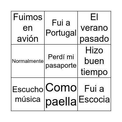 Las Vacaciones Bingo Card