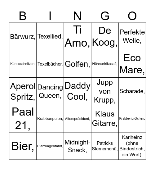 20 Jahre Texel Bingo Card