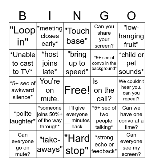 Conference Call Bingo Card