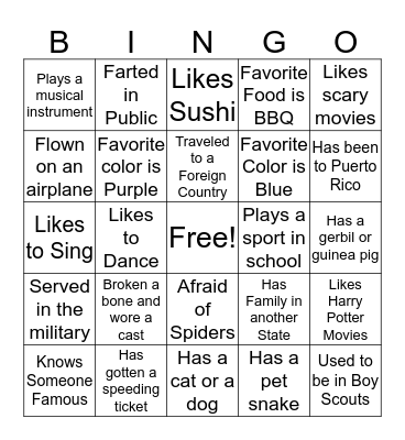 Getting to Know You Bingo Card