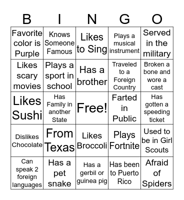 Getting to Know You Bingo Card