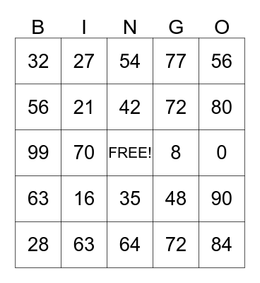 Multiplication Bingo 7's to 9's Bingo Card