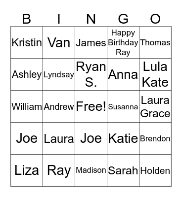 Ray's 70th Birthday Bingo Card